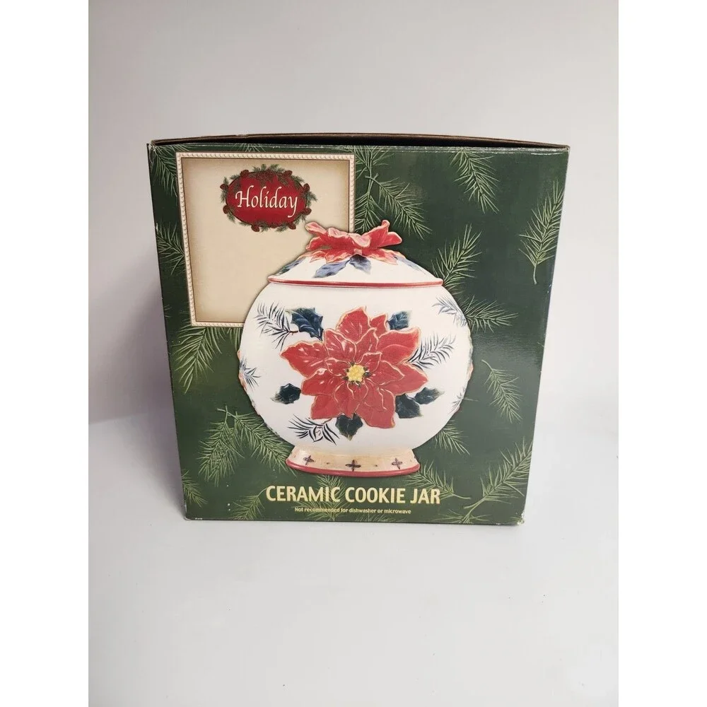 Vintage BICO Christmas 3D POINSETTIA Centerpiece COOKIE JAR 9